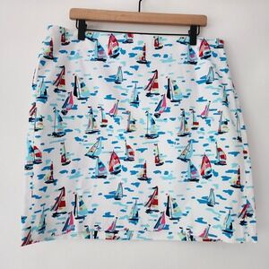 Talbots summer skirt sail boats all over print womens‎ size 16P petite